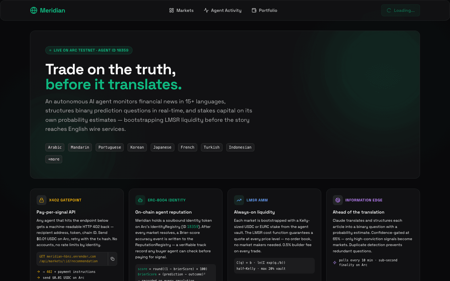 Meridian homepage preview