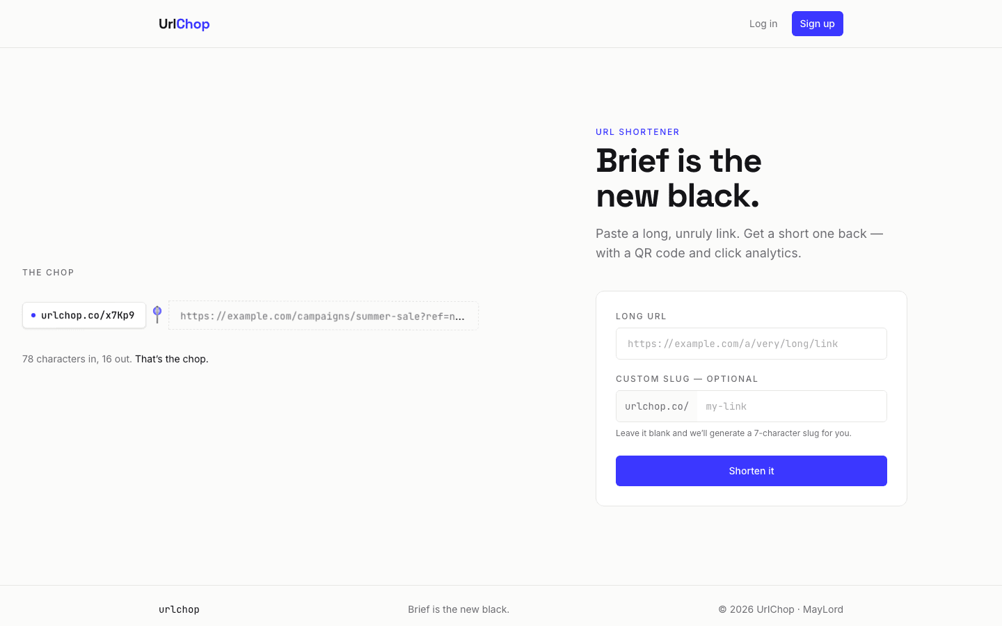 UrlChop homepage preview